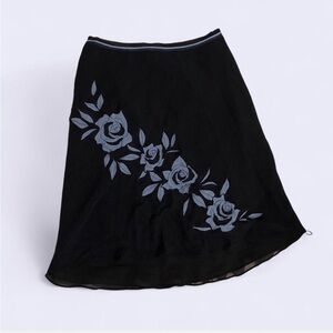 Silk Ann Taylor Navy Blue Skirt with Floral Design